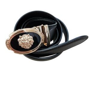 Dolce Vita Men's Black Leather Gold Tone Lion Buckle Belt sz XL Regal Casual